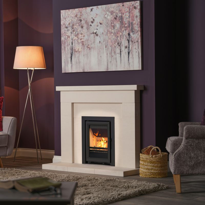 Fireline Ecostar 5 Inset Multifuel Stove in a mantle.