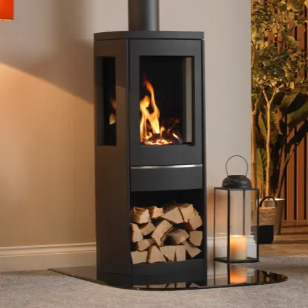 Capital Balanced Flue Athena Stove with burning flame