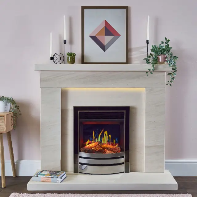 Opulus 16” Inset 1.5 kW Electric Stove in a modern fireplace