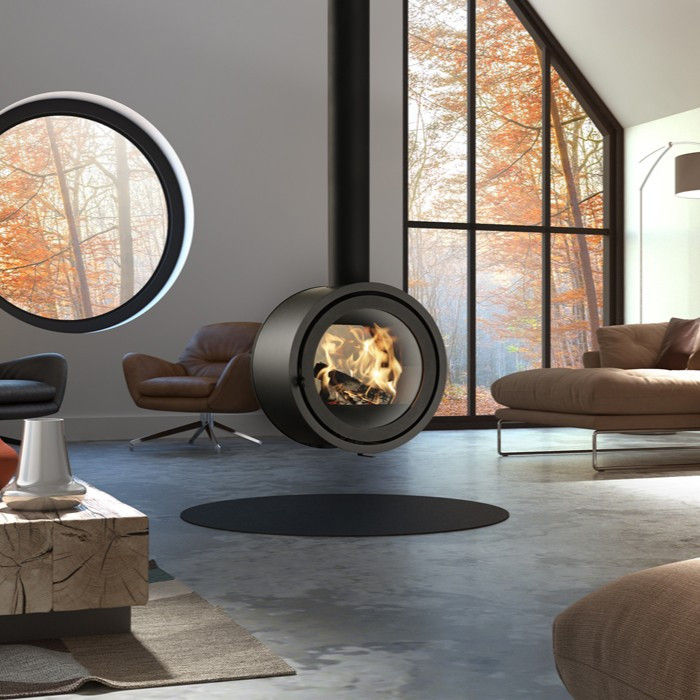 Dik Geurts Odin Tunnel wood burning stove in a modern room