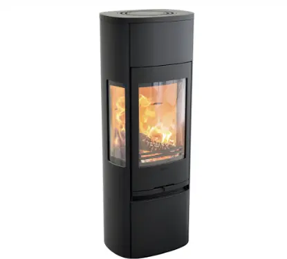 Black Contura 896 wood burning stove with fire lighting