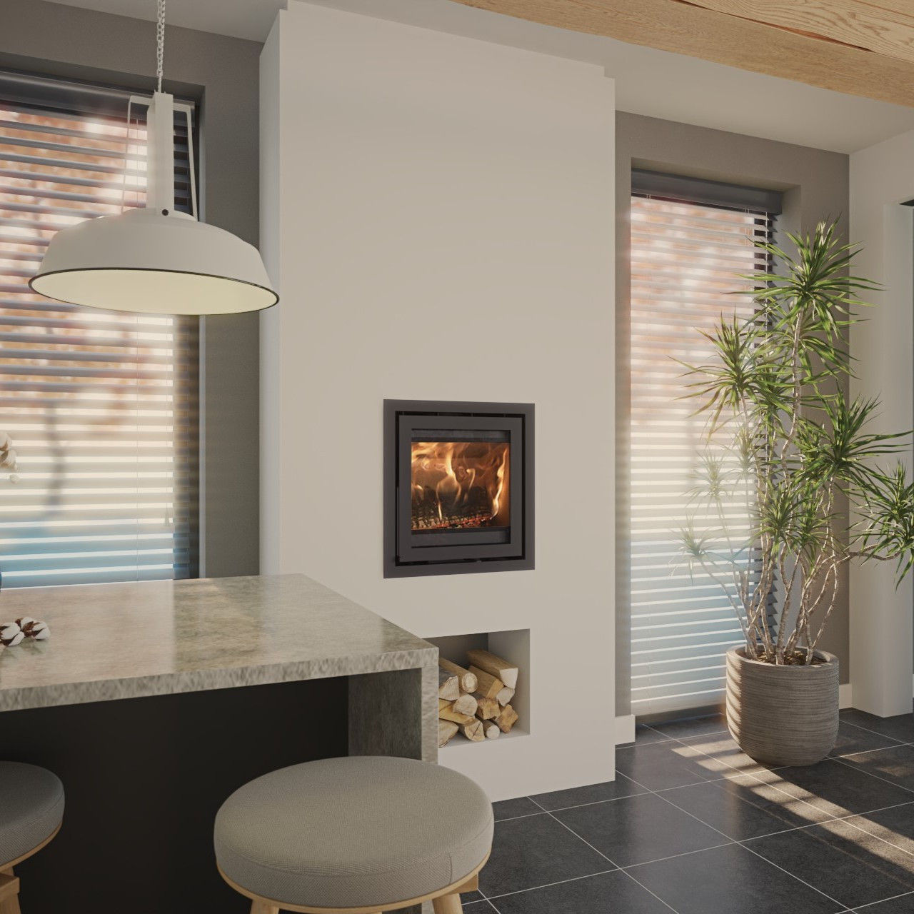 Dik Geurts Instyle 500 Front wood burning stove in a wall