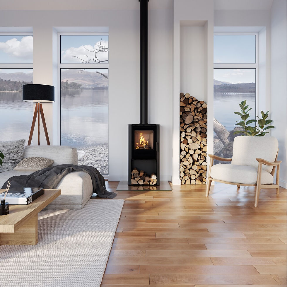 ACR Osprey 5Kw wood burning stove in a modern living room