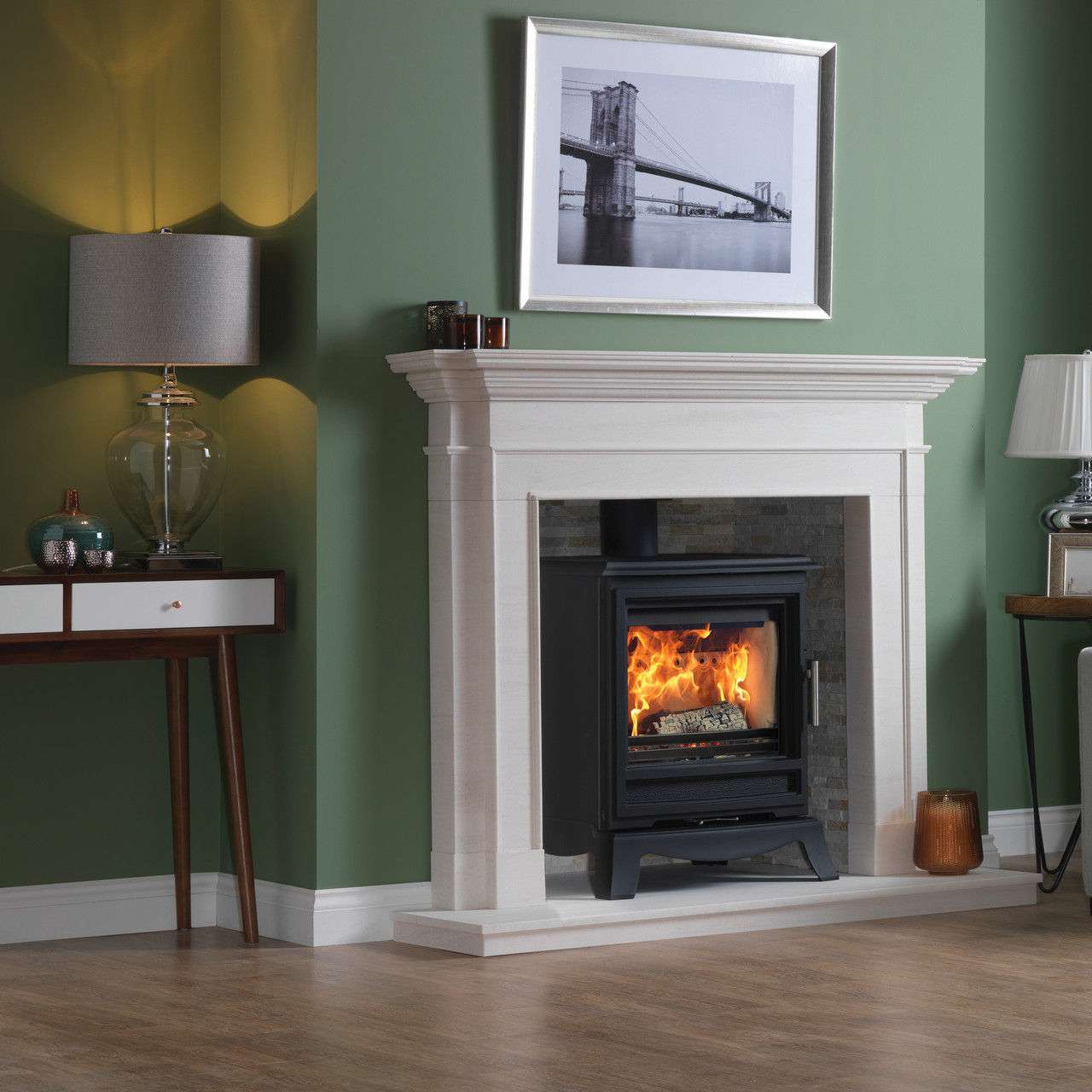 Purevision Classic Multifuel 5kW Stove in white mantel