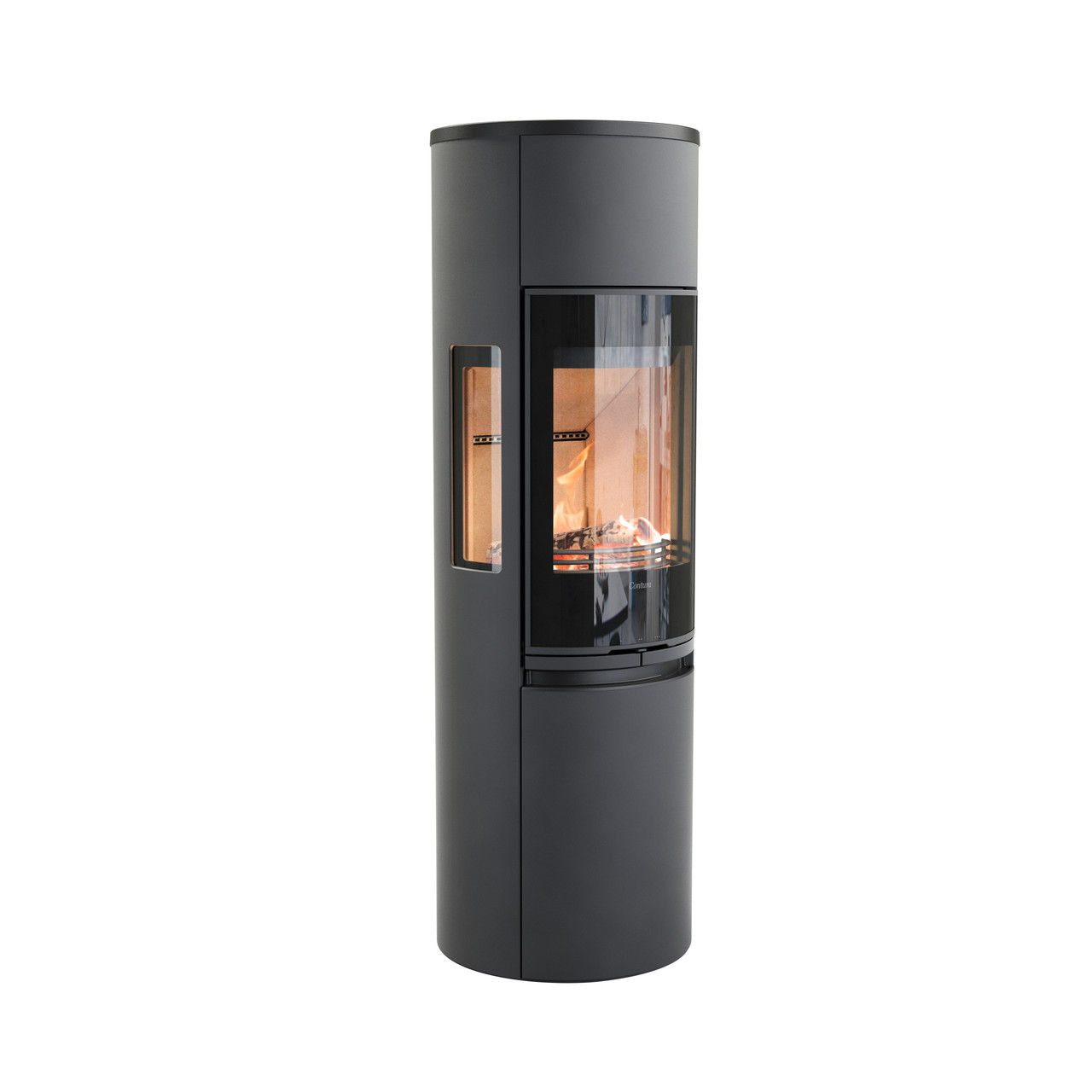 Black Contura 596G wood burning stove with side glass.