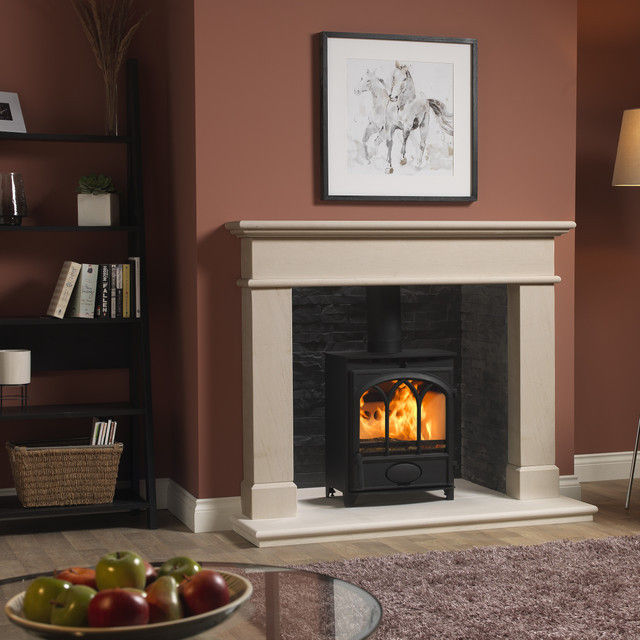 Fireline FT5W Multifuel 5kW Stove in a modern fireplace
