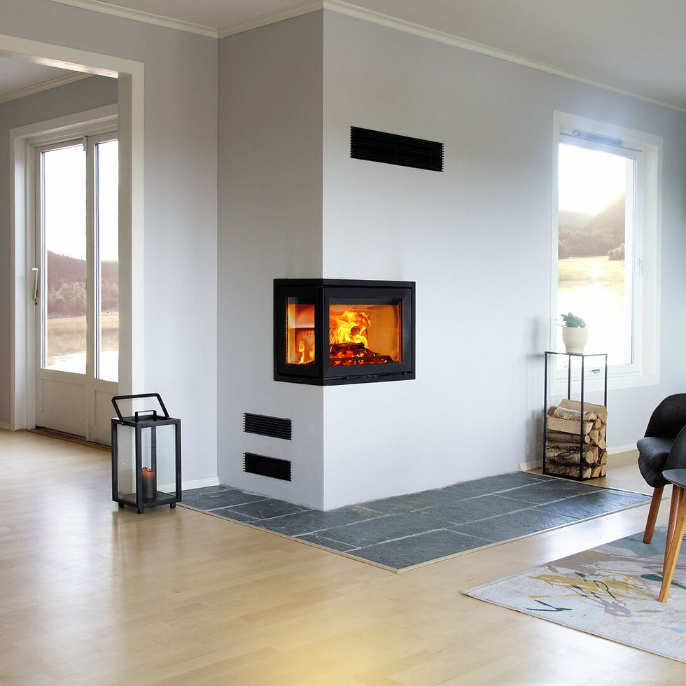 Jotul i520 wood burning inset stove with corner glass