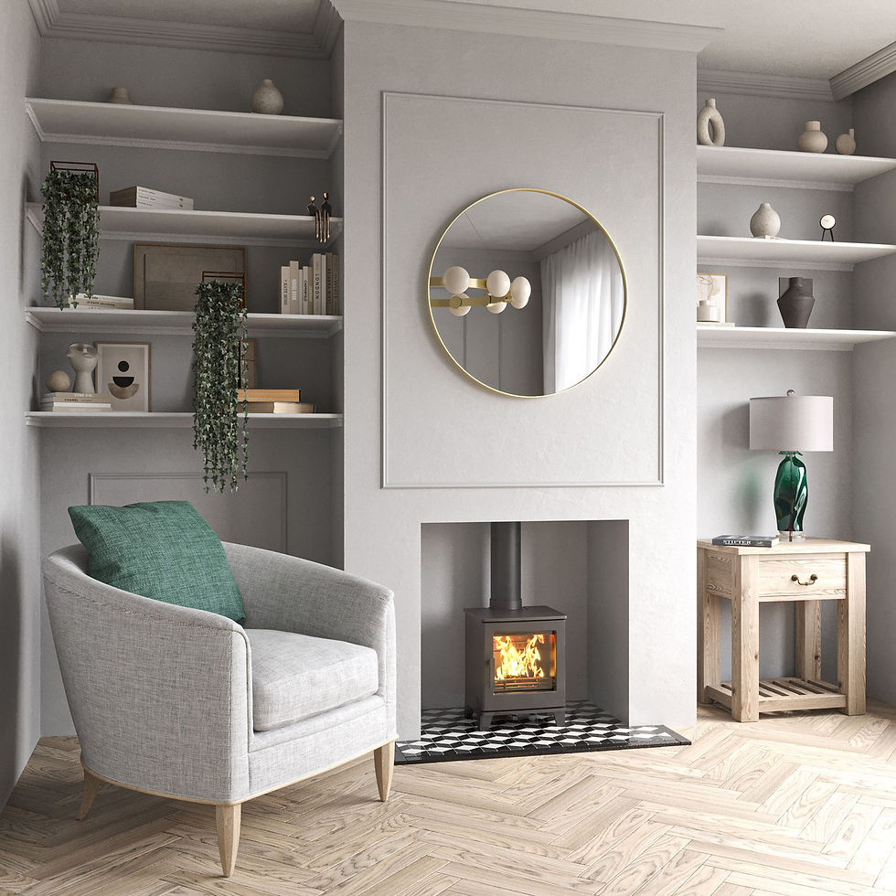 ACR Woodpecker WP4 wood burning stove in a modern living room