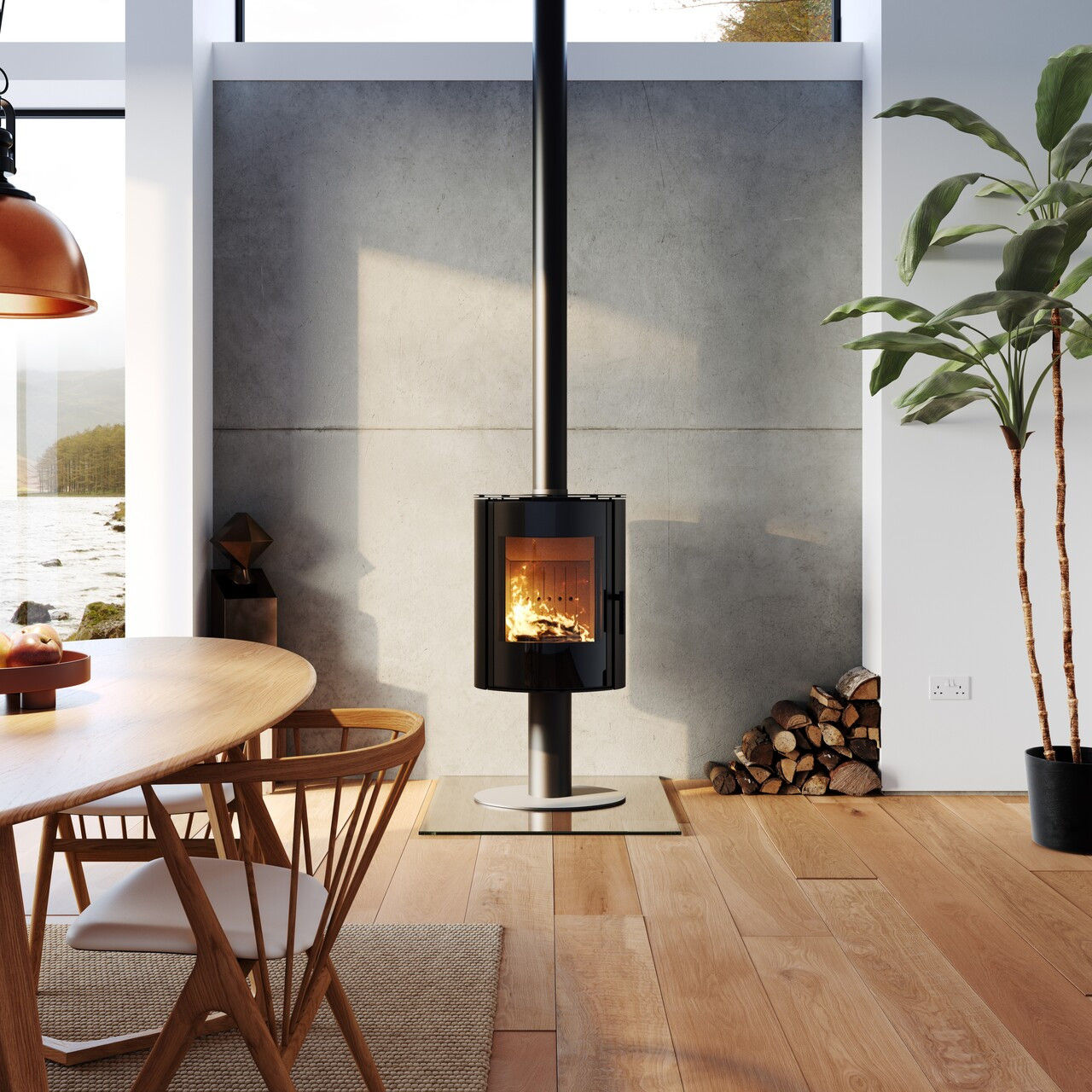 ACR Osprey eVe 5kW wood burning stove on a pedestal base