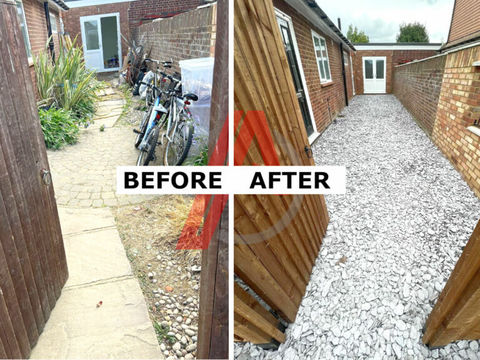 Before and after of a garden path