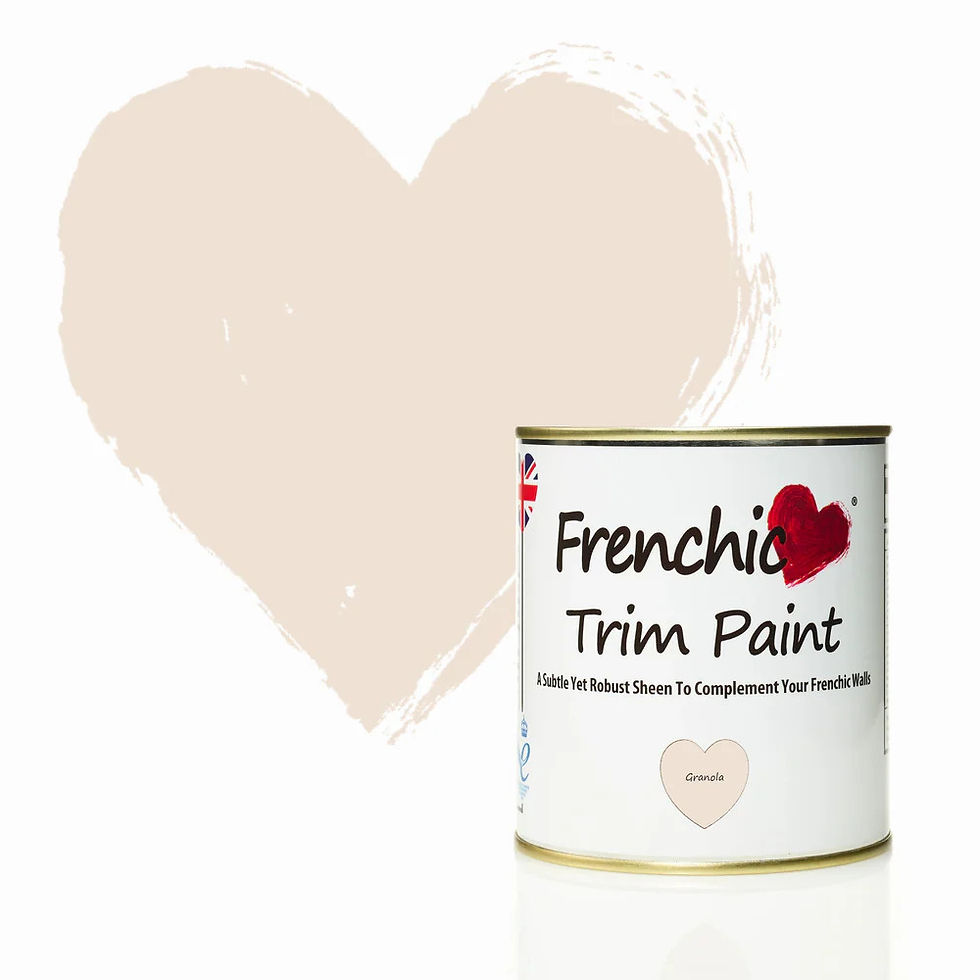 Frenchic Granola Trim Paint can with heart swatch.