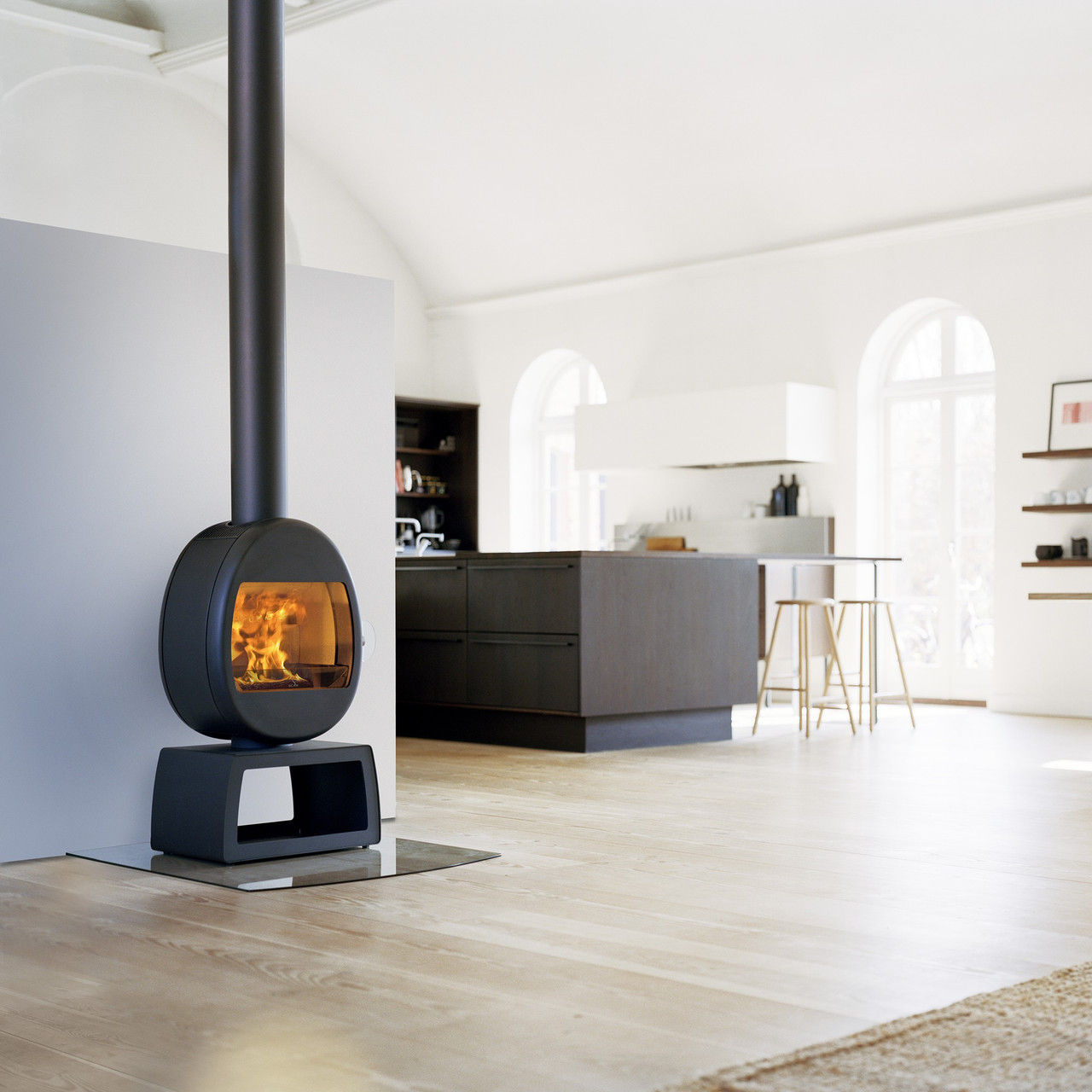 Scan 66-4 wood burning stove on a rectangular base
