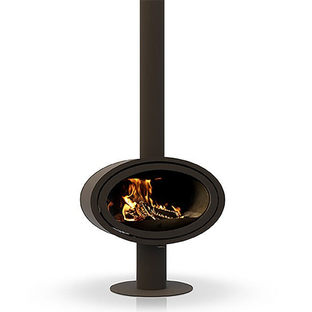 Dik Geurts Oval Front Base wood burning stove with fire