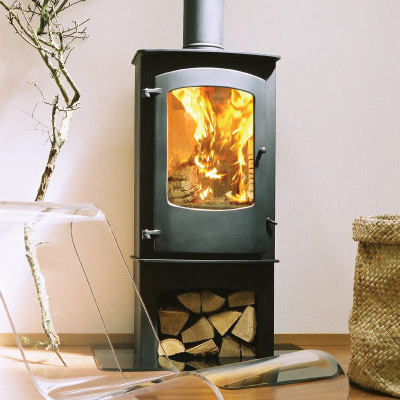 Charnwood Cove 3 multi-fuel stove with burning logs.