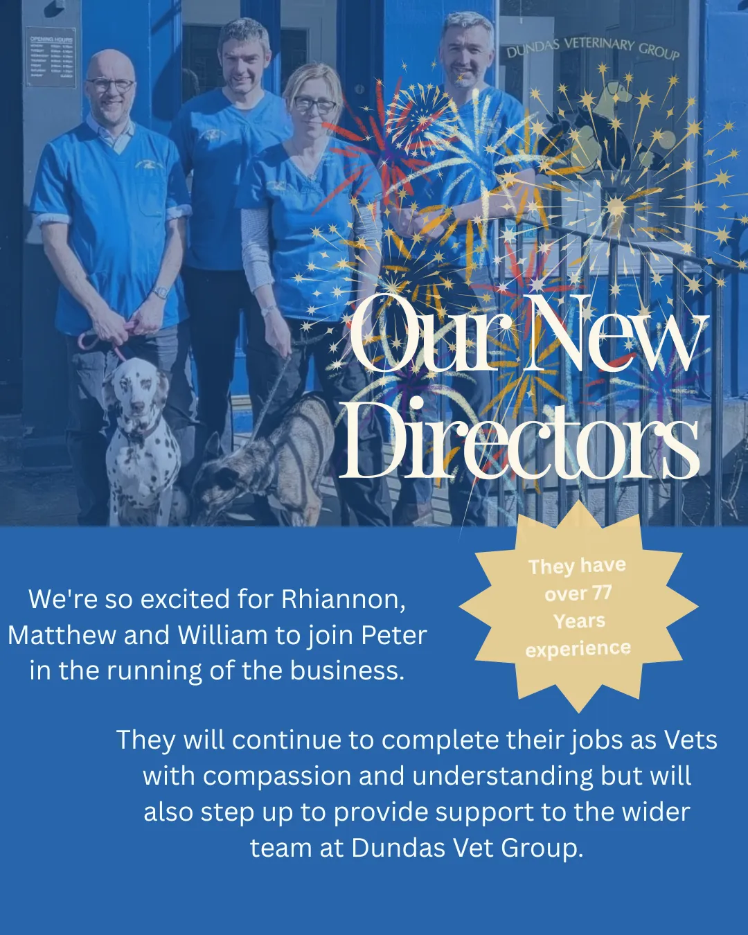 Dundas Vet Group new directors Rhiannon, Matthew, William, and Peter