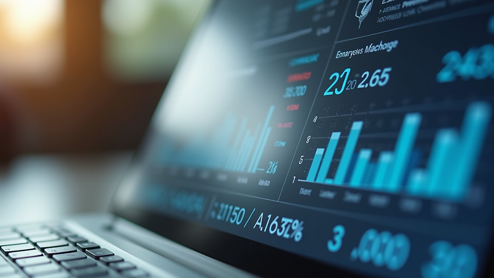 Close-up view of a laptop screen showing business analytics dashboard