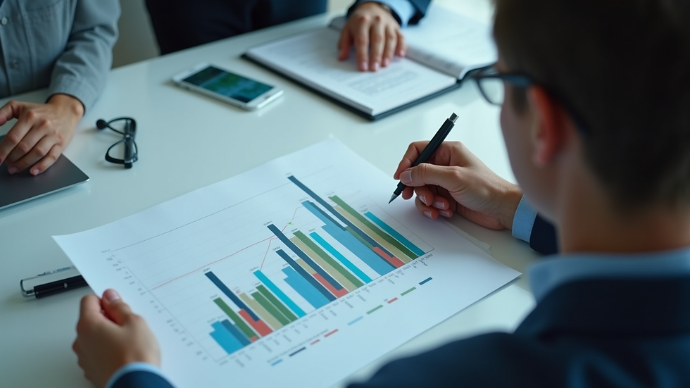 Eye-level view of a business consultant presenting growth charts to a client