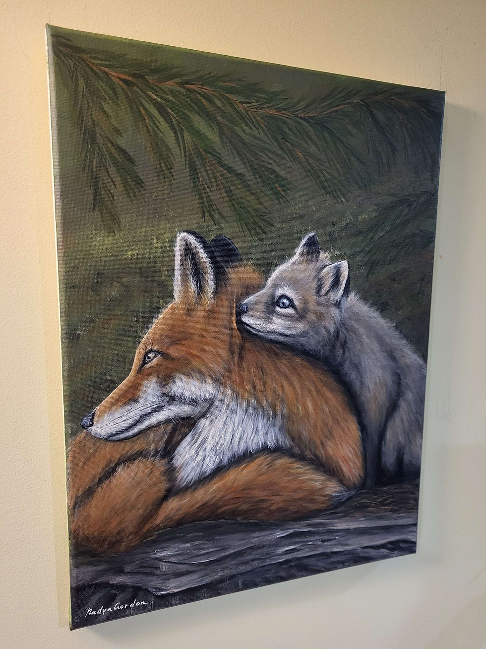 Thumbnail: Fox Mama and Baby - Original Acrylic Painting on Stretched Canvas