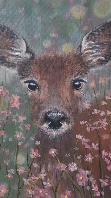 Thumbnail: Whimsical Fawn in Wildflowers - Original Acrylic Painting, 12x12",