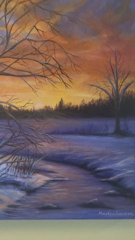 Thumbnail: Winter Sunset Landscape Painting 
