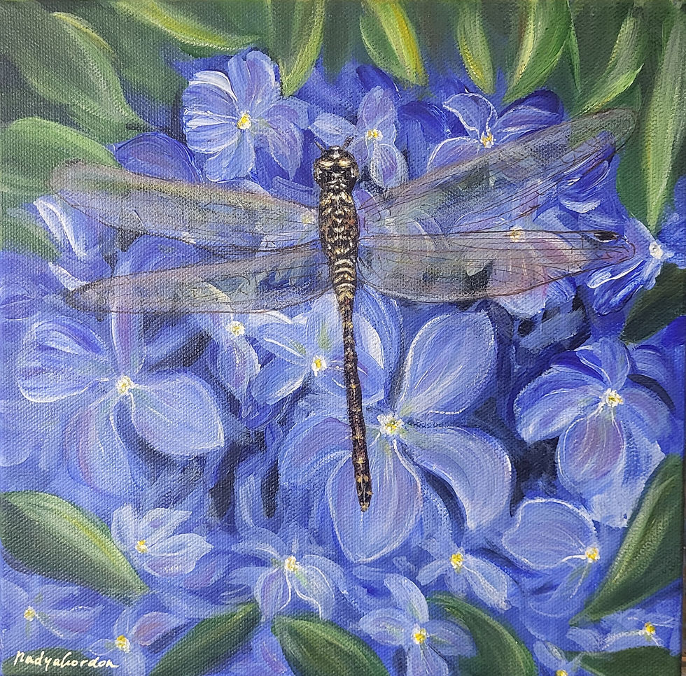 Dragonfly on Hydrangea Flowers Painting on Gallery Wrapped Stretched Canvas