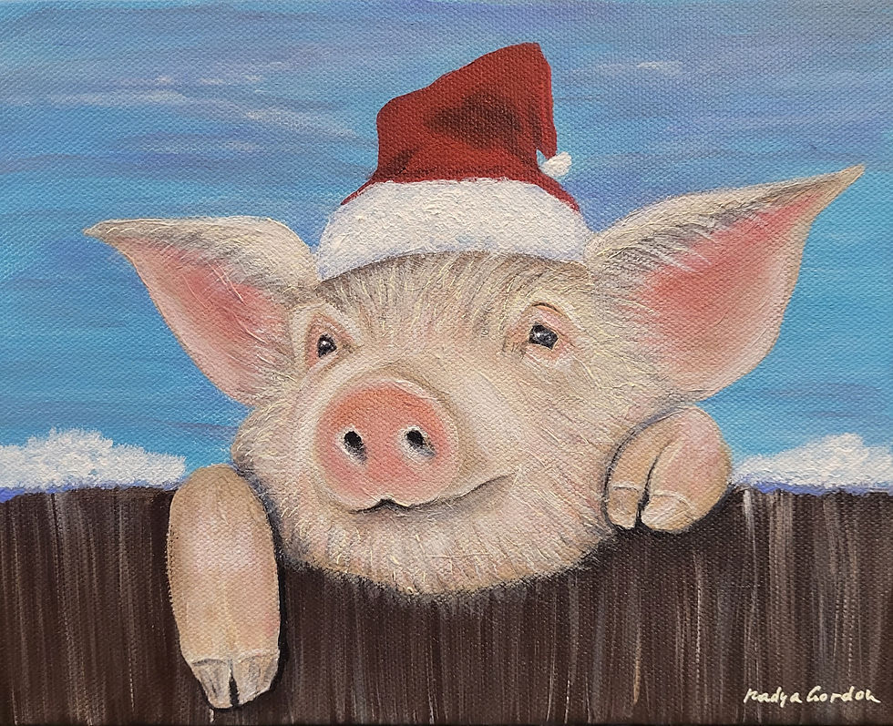 Thumbnail: Christmas Pig Original Painting by Nadya Gordon 8x10x1.5 