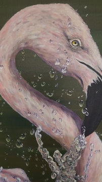 Thumbnail: Original Acrylic Flamingo Painting on Stretched Canvas - 12x16 inches - Flamingo