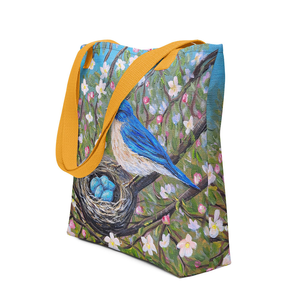 Thumbnail: Bluebird Nest in Spring Blossoms Tote Bag