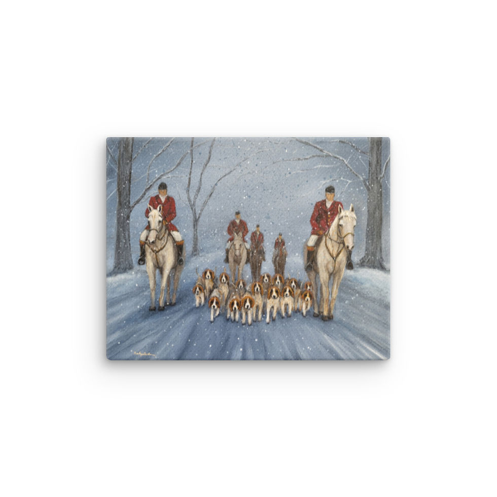 Thumbnail: Middleburg Fox Hunt Canvas Print of Painting, Winter Horse Hounds Art 