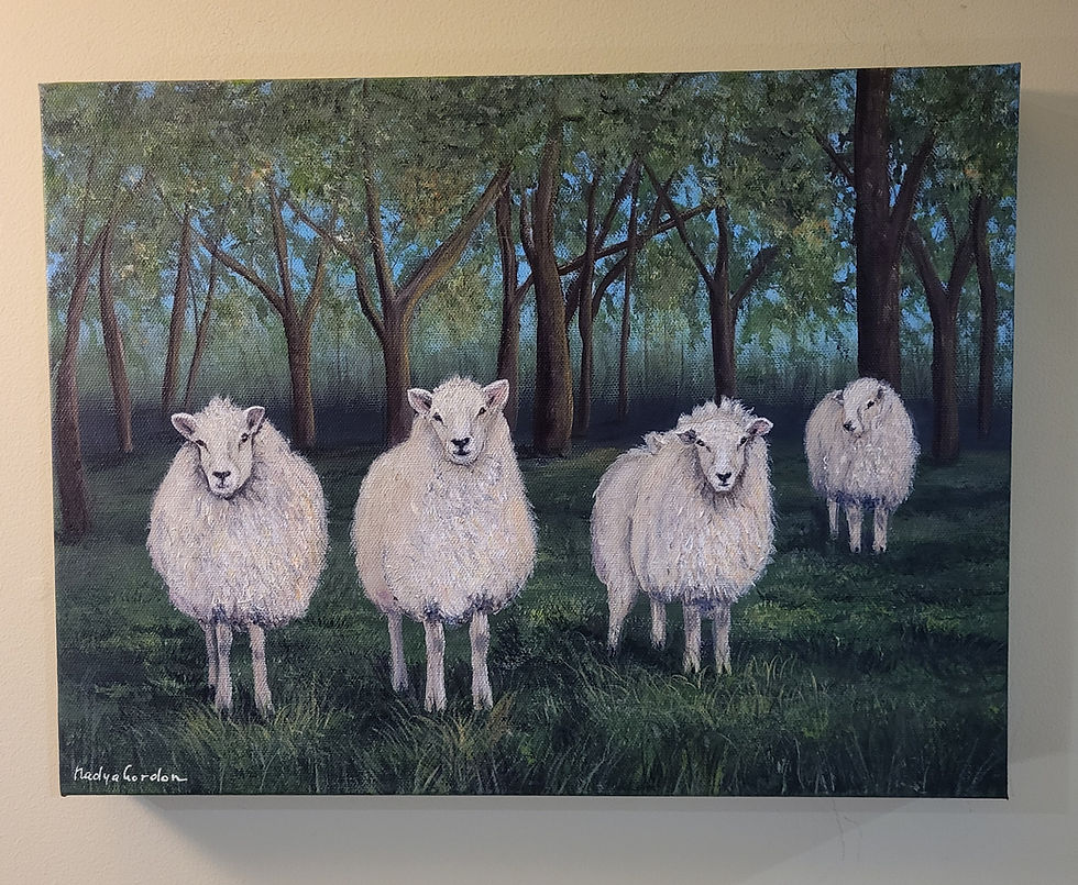 Thumbnail: Sheep Painting by Nadya Gordon Original Acrylic Painting
