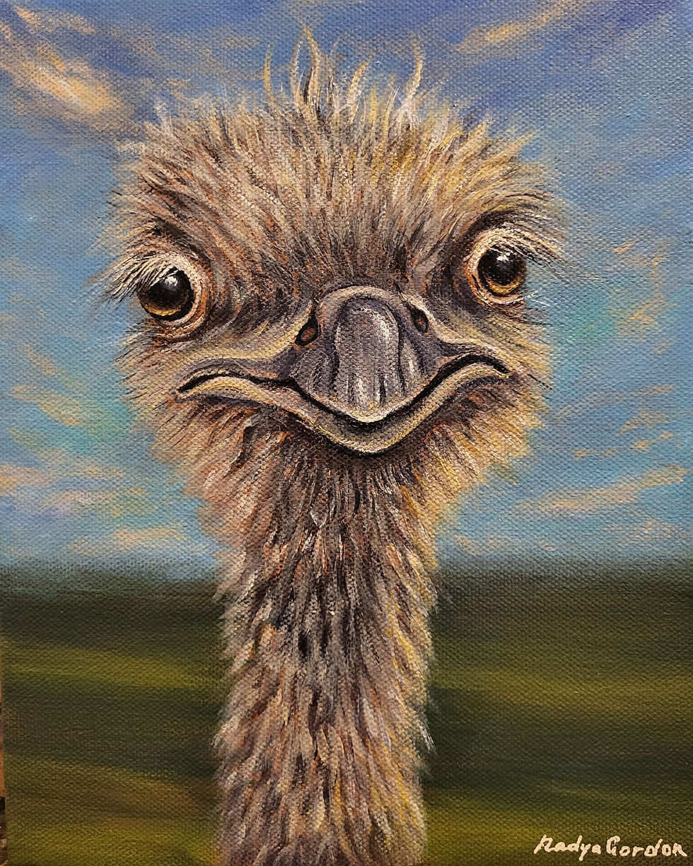 Thumbnail: Ostrich Attitude – Original Ostrich Painting on 8x10x1.5 Gallery Wrapped Canvas 