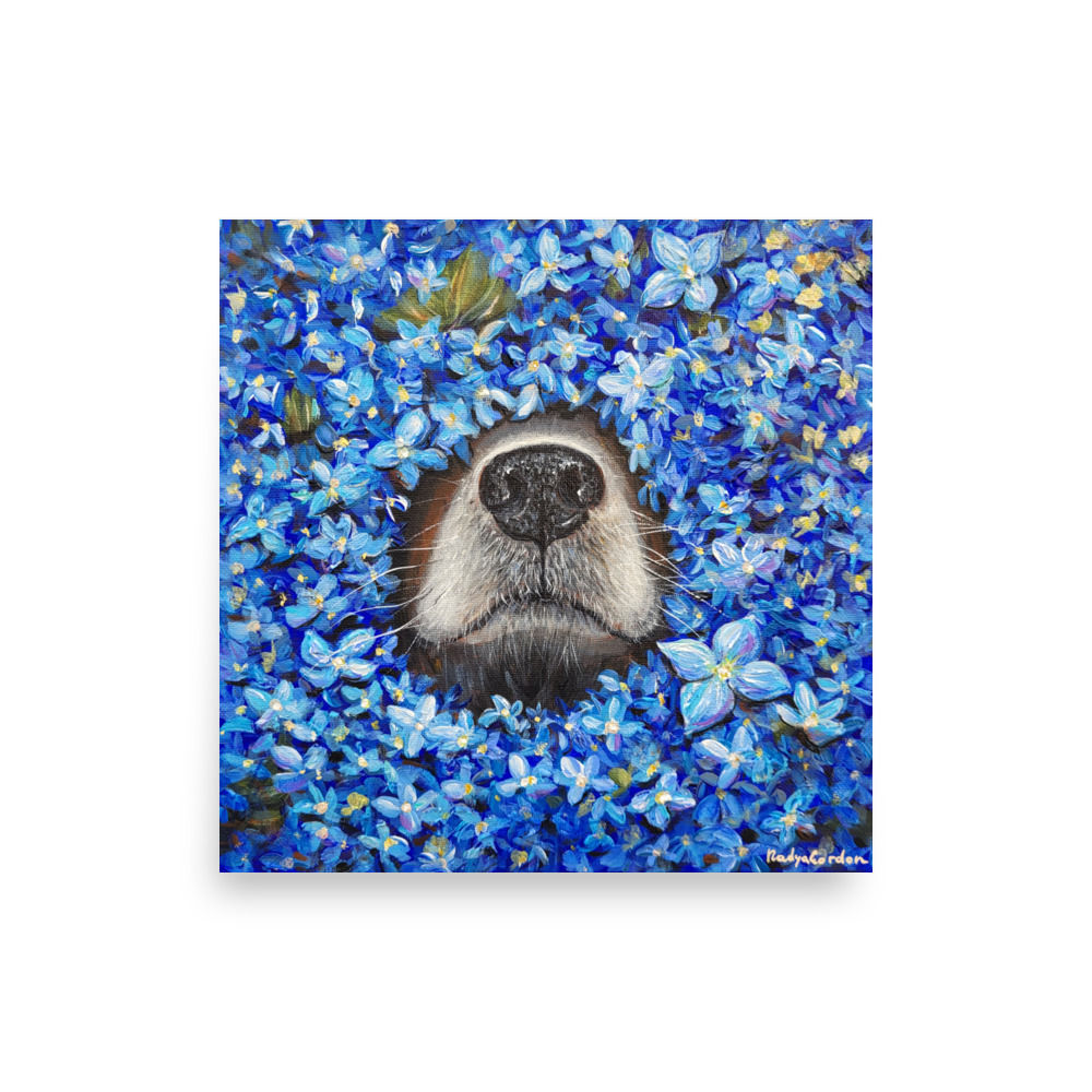 Blue Hydrangea Dog Nose Giclee Print of Painting