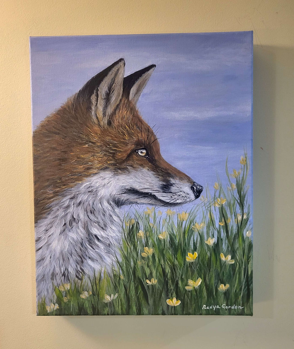 Thumbnail: Red Fox in Yellow Flowers Painting on Gallery Wrapped Stretched Canvas 