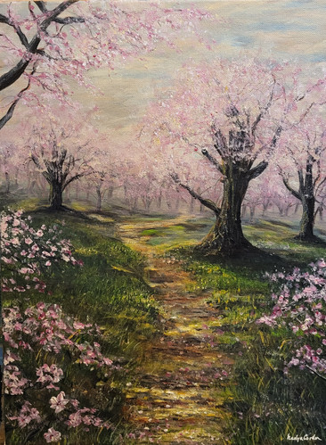 Cherry Blossom Path Painting 12x16 Original Acrylic Landscape