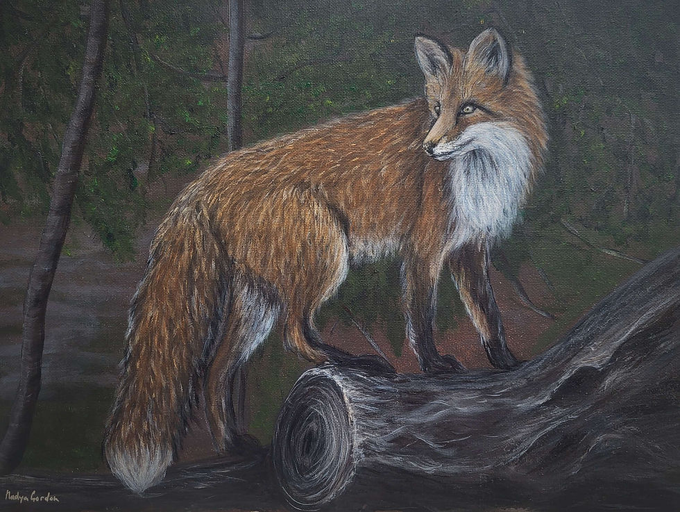 Thumbnail: Fox on a Log Original Painting 12x16 inches 