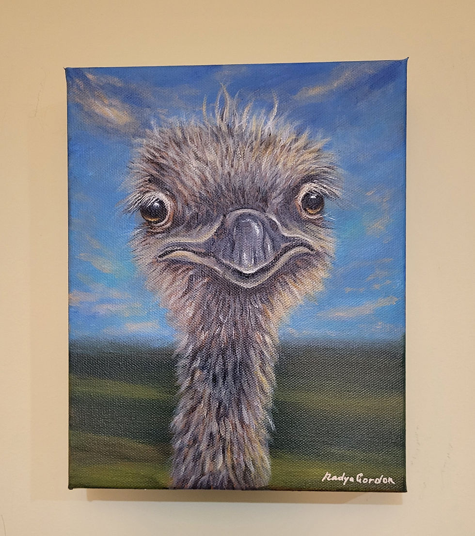 Thumbnail: Ostrich Attitude – Original Ostrich Painting on 8x10x1.5 Gallery Wrapped Canvas 