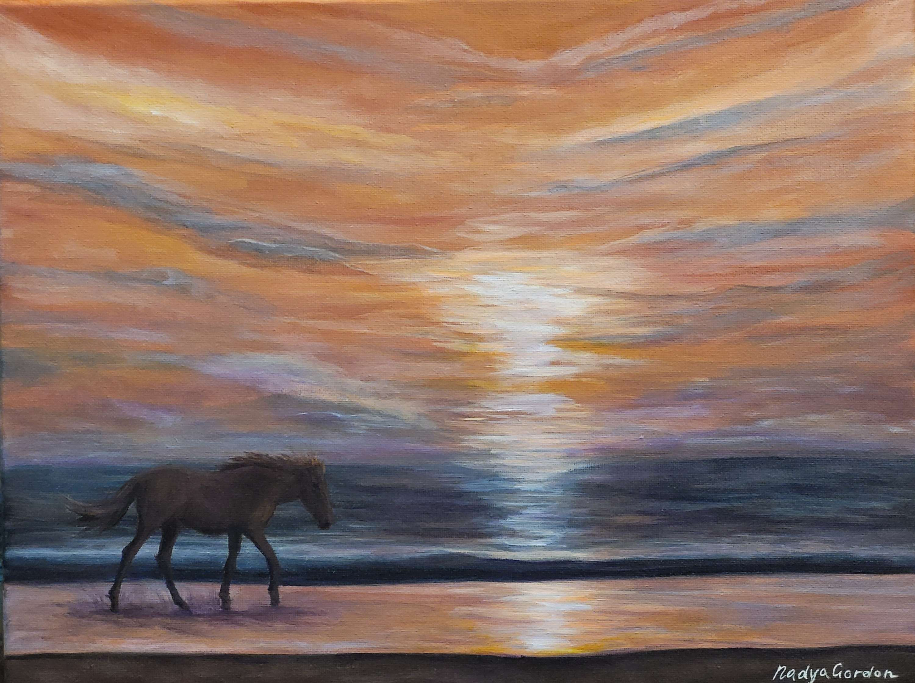 Wild Horse on the Beach at Sunrise Painting