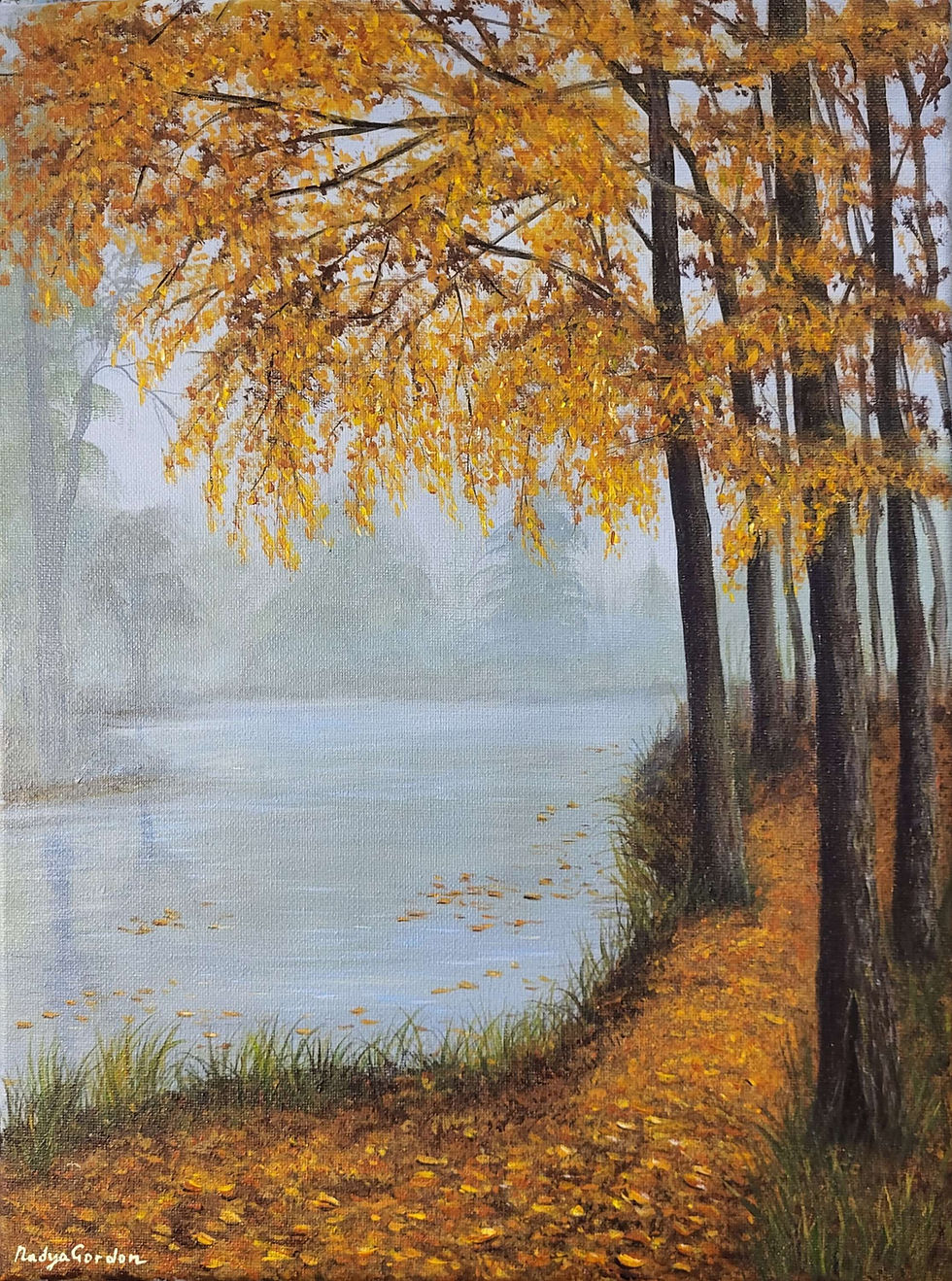 Fall Landscape Painting Foggy Morning