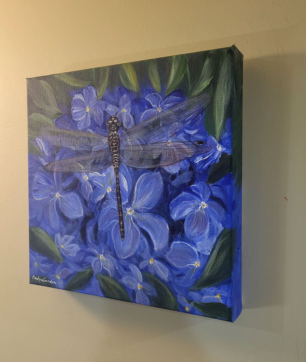 Thumbnail: Dragonfly on Hydrangea Flowers Painting on Gallery Wrapped Stretched Canvas 