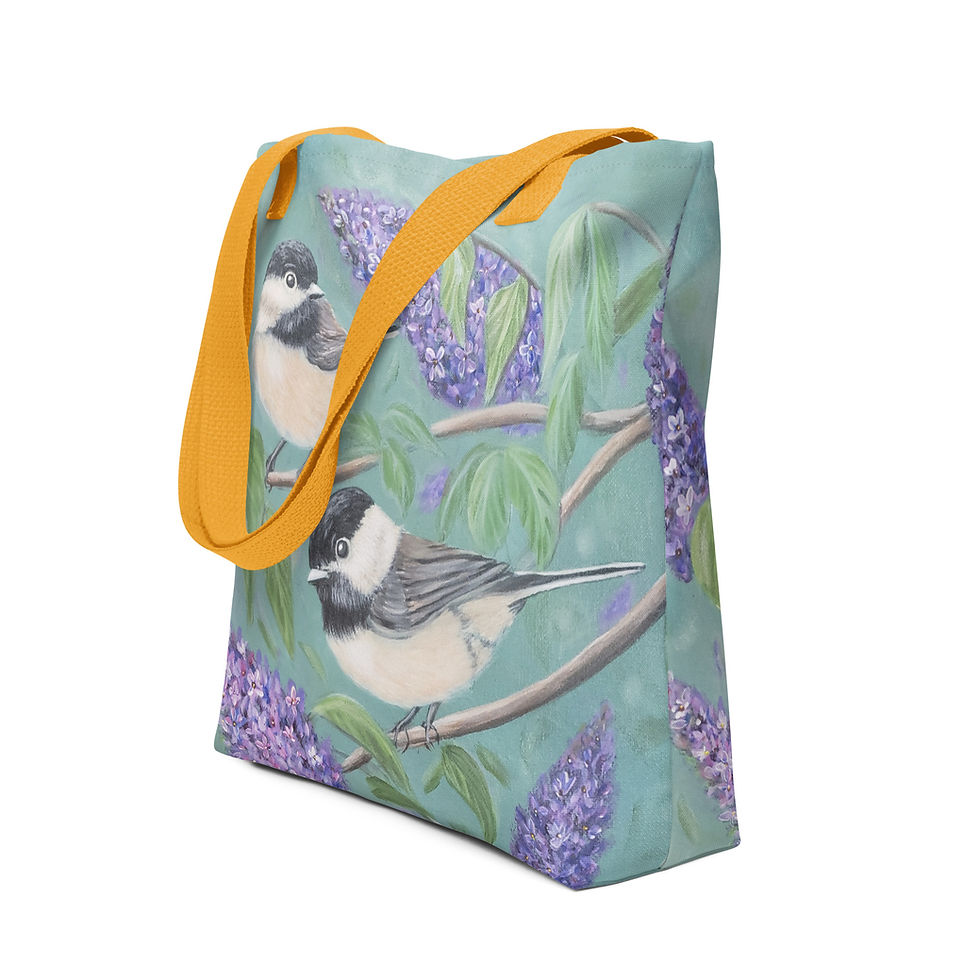 Thumbnail: Chickadees on Lilacs Tote bag
