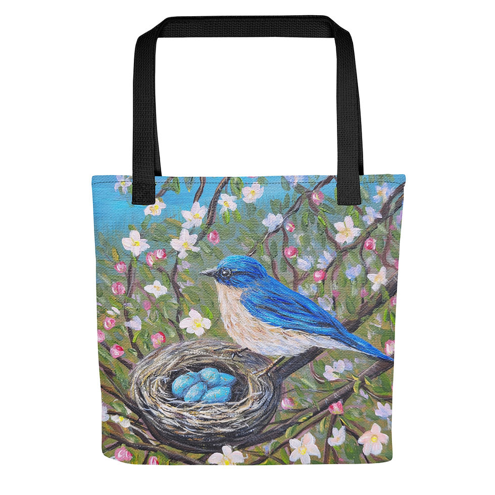 Thumbnail: Bluebird Nest in Spring Blossoms Tote Bag