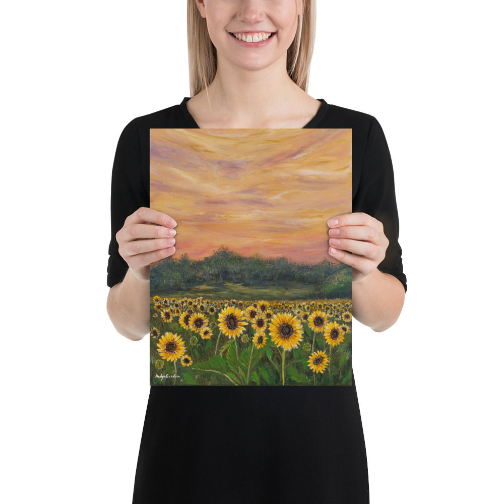 Sunset over Sunflowers Print of Original Painting by Nadya Gordon