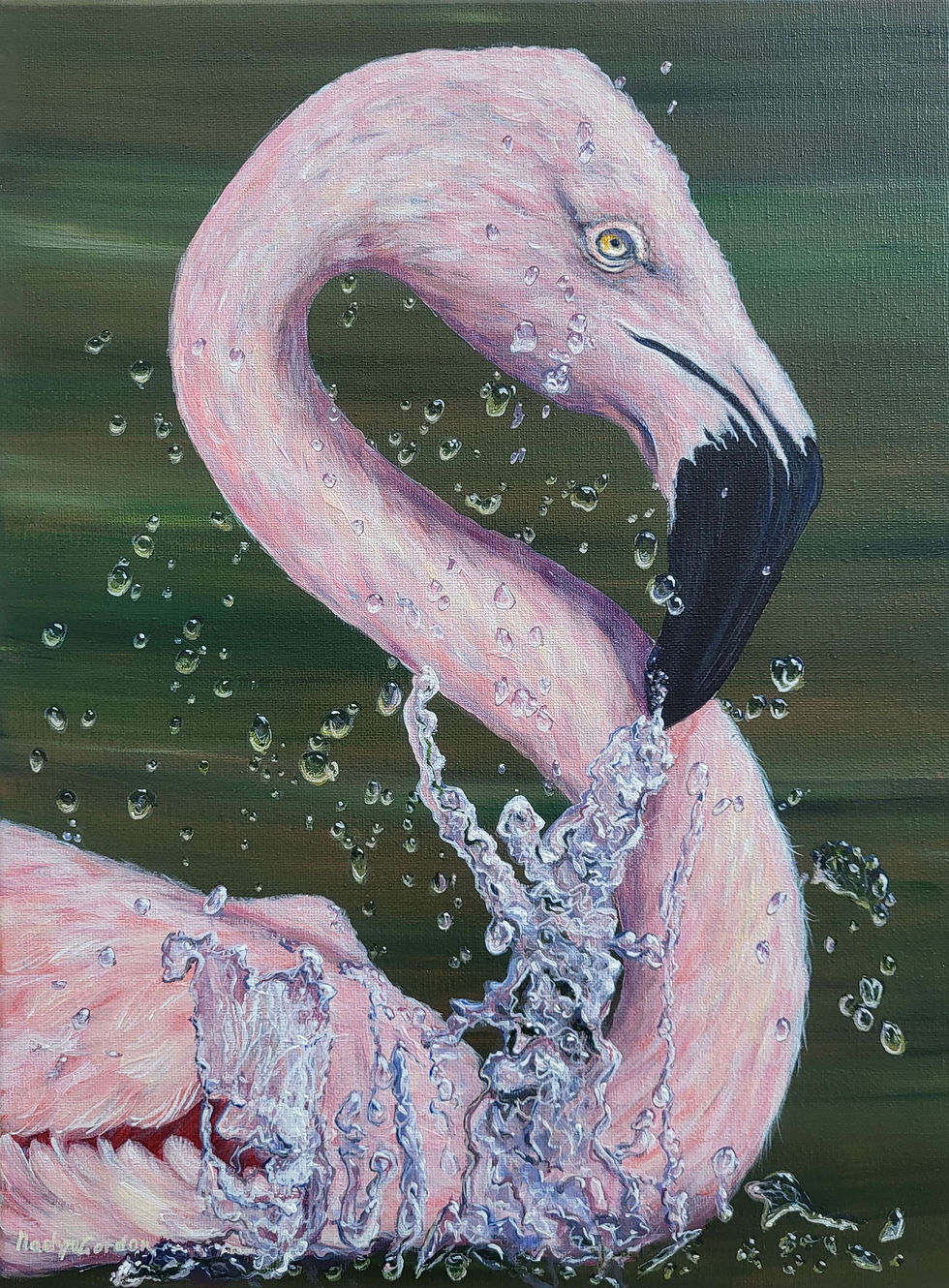 Thumbnail: Original Acrylic Flamingo Painting on Stretched Canvas - 12x16 inches - Flamingo