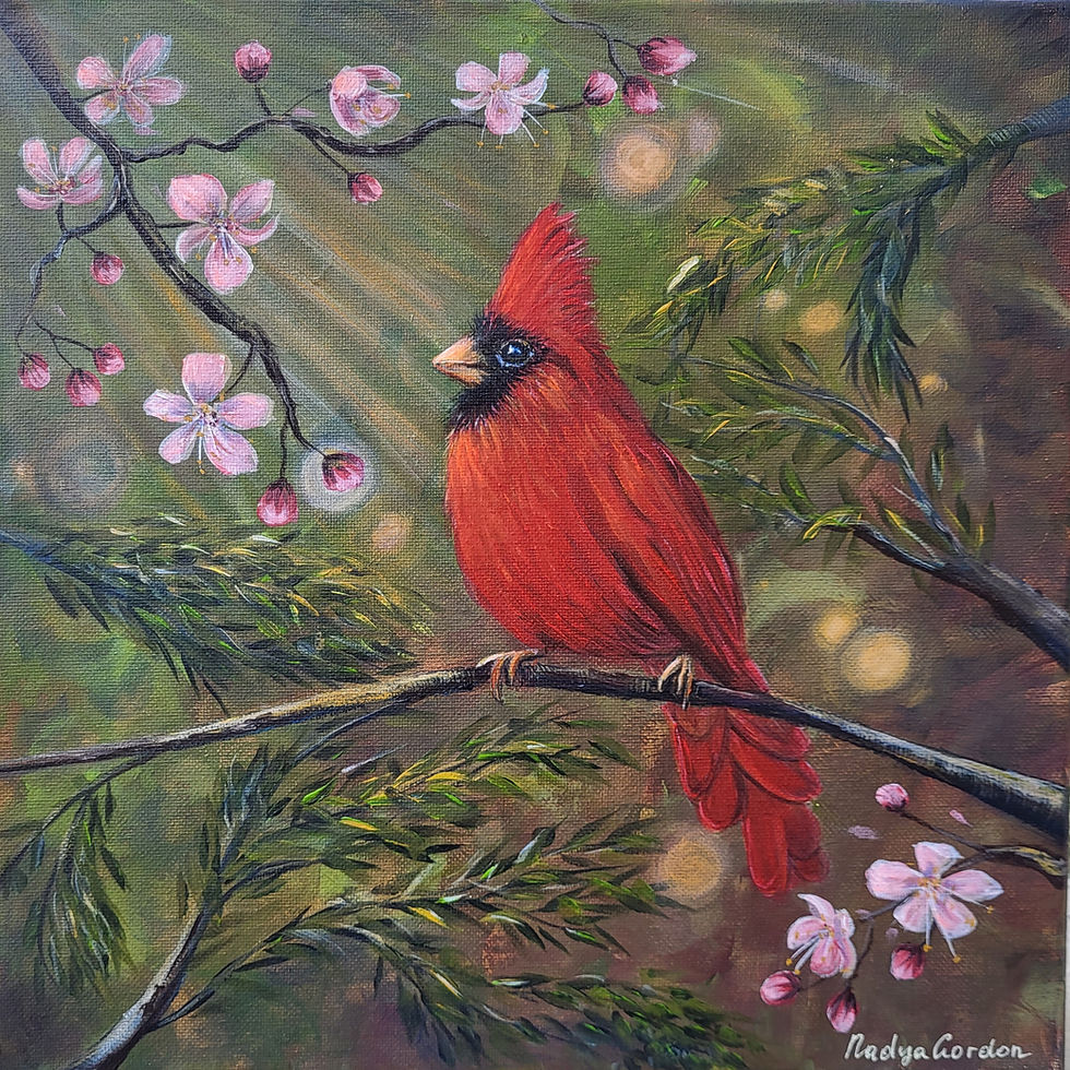 Thumbnail: Spring Cardinal and Cherry Blossoms Original Painting
