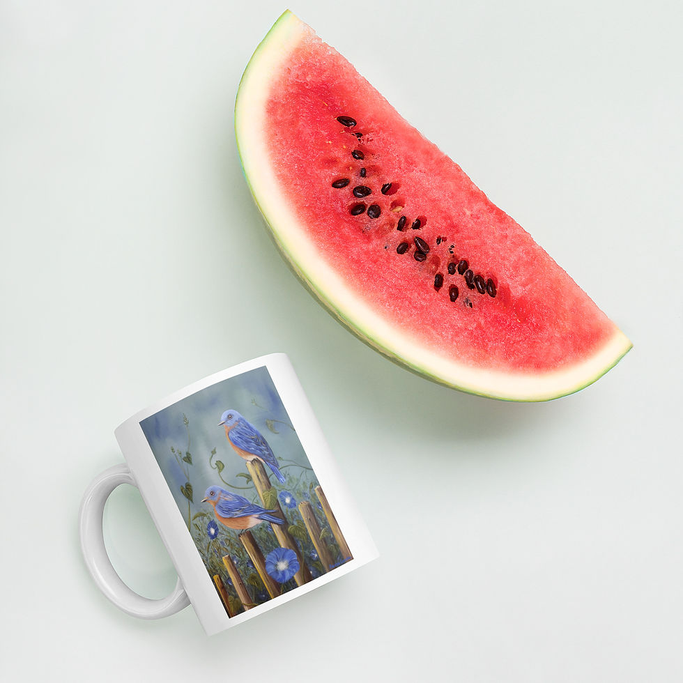 Thumbnail: Blue Birds Morning Glory Flower Artful Ceramic Mug