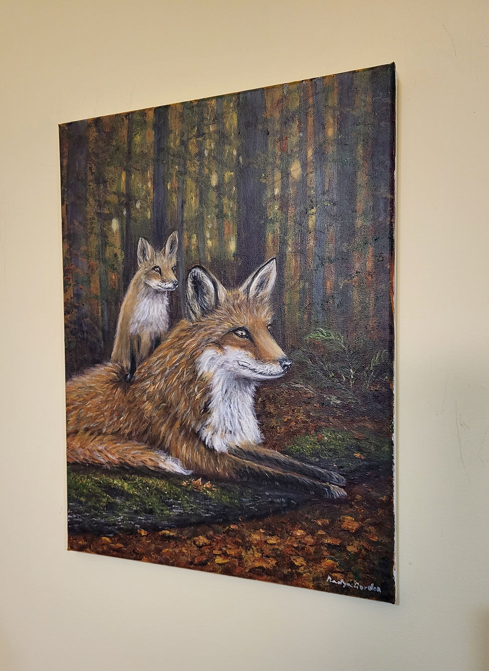 Thumbnail: Red Fox and Kit Painting Original Acrylic Artwork 12x16 Forest Wildlife Art