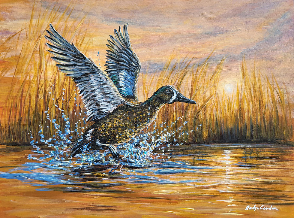 Thumbnail: Blue-winged Teal Original Acrylic Painting on 9x12 Gessobord Panel, Framed