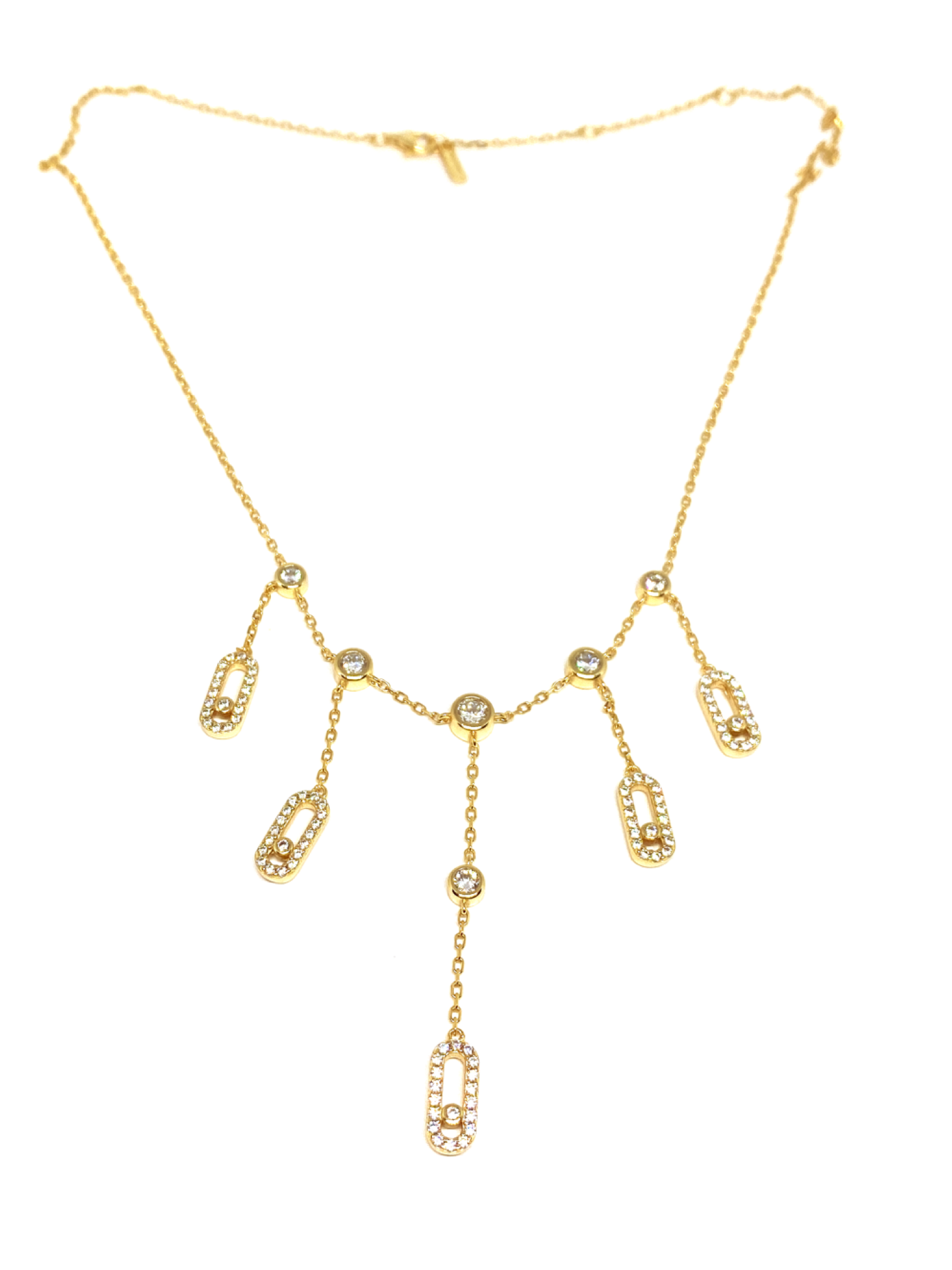 Ortası oynar taş sarkık mes kolye, ithal