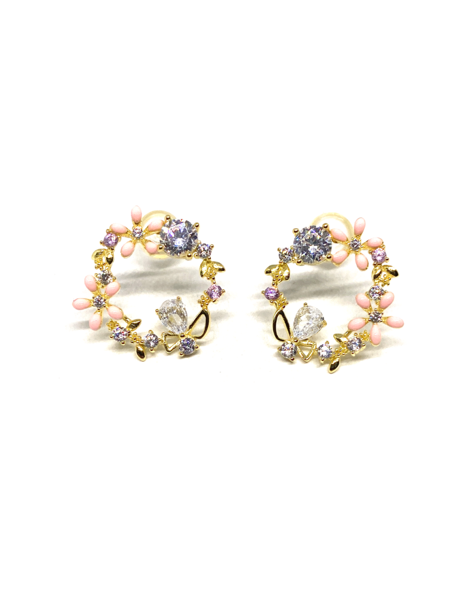 Pembe mineli çiçek küpe, ithal