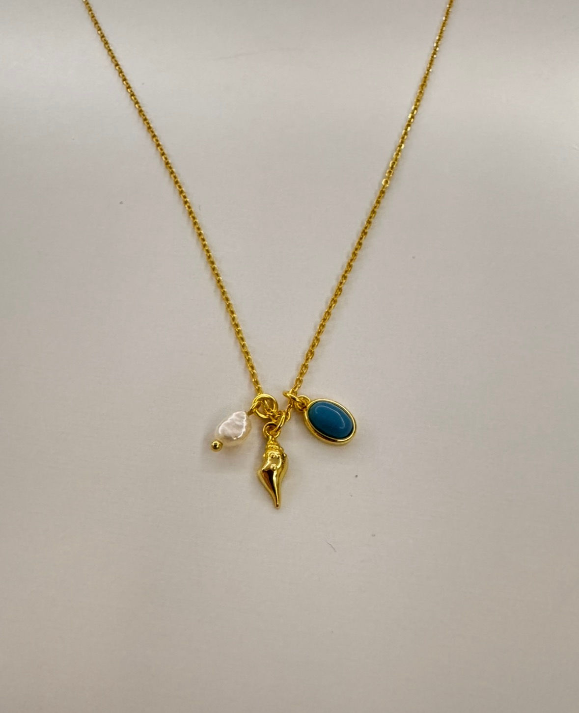 Deniz kabuğu turkuaz inci kolye, ithal